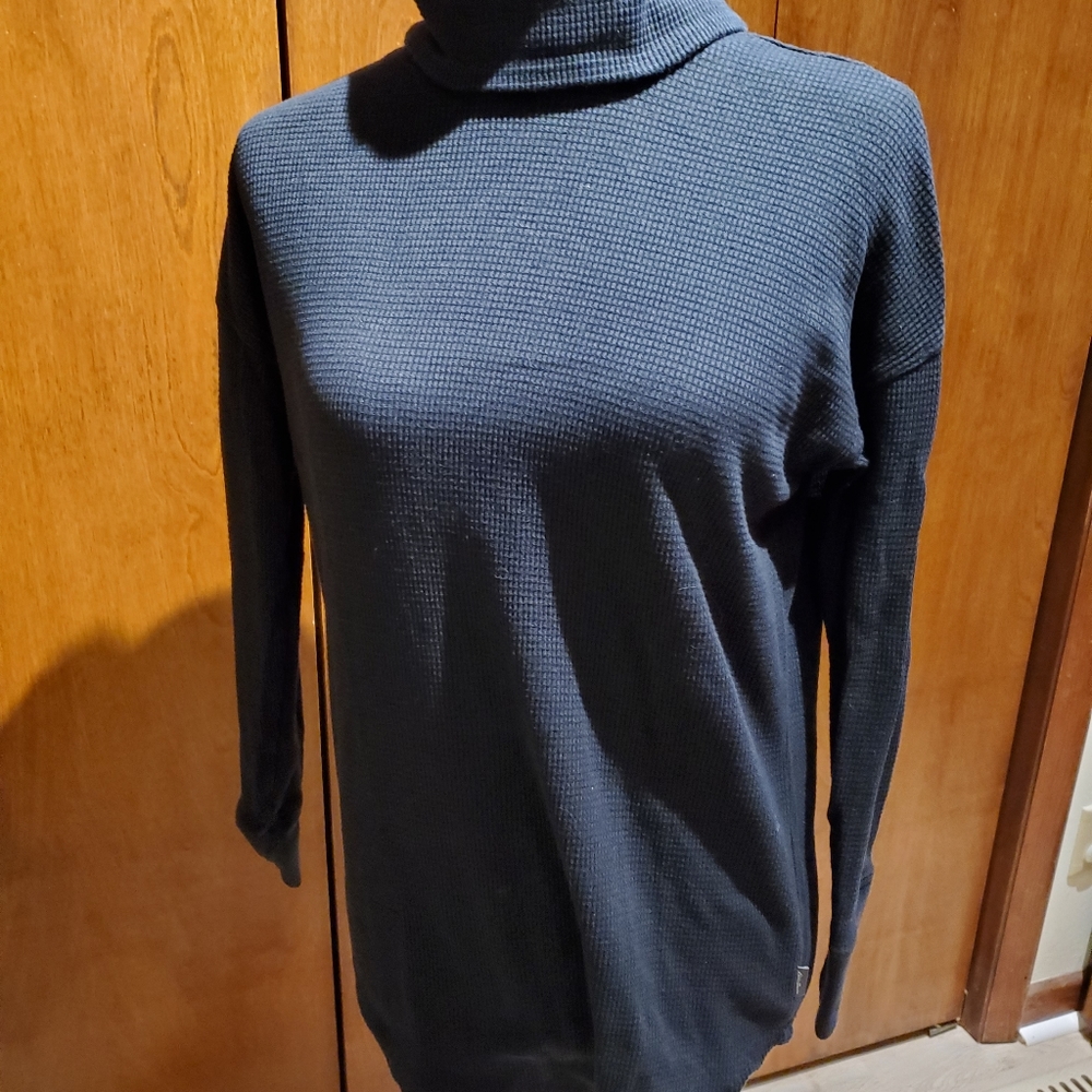 Waffle weave long turtleneck sweater